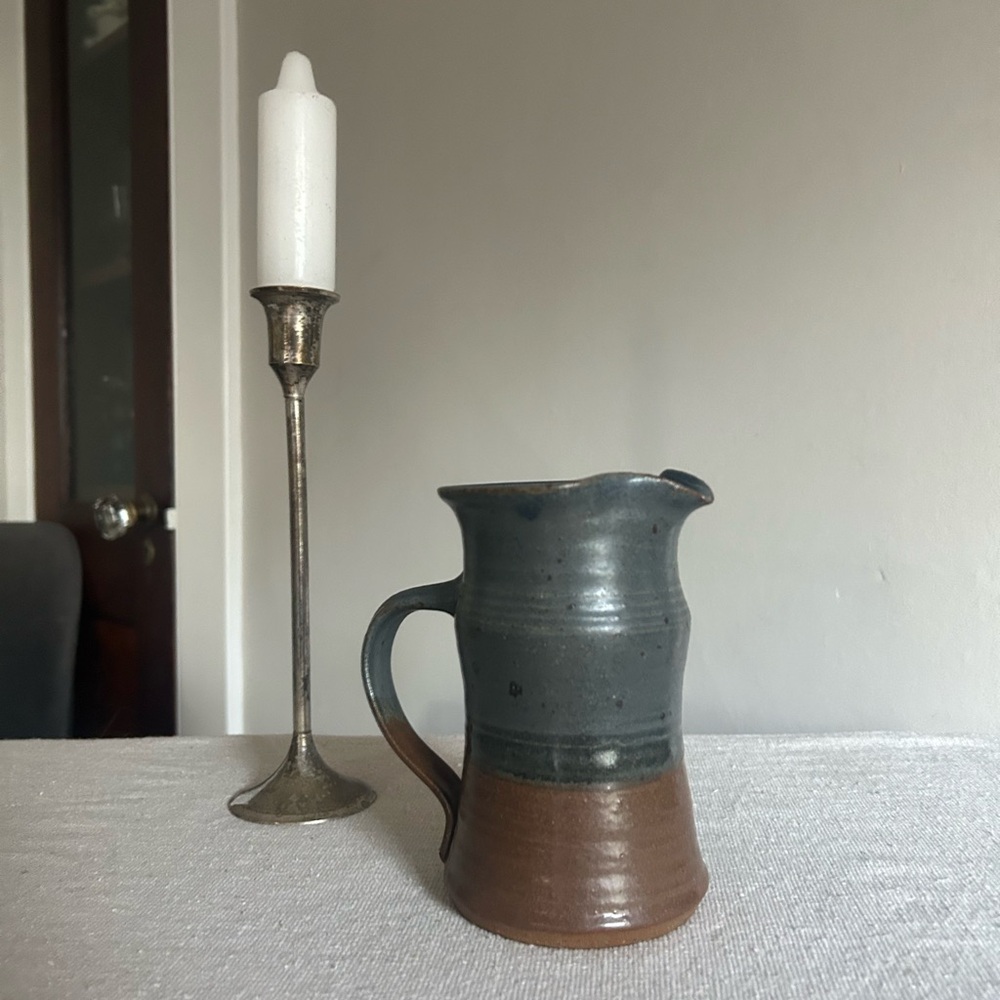 Vintage Handcrafted Ceramic Pitcher - Gray and Brown